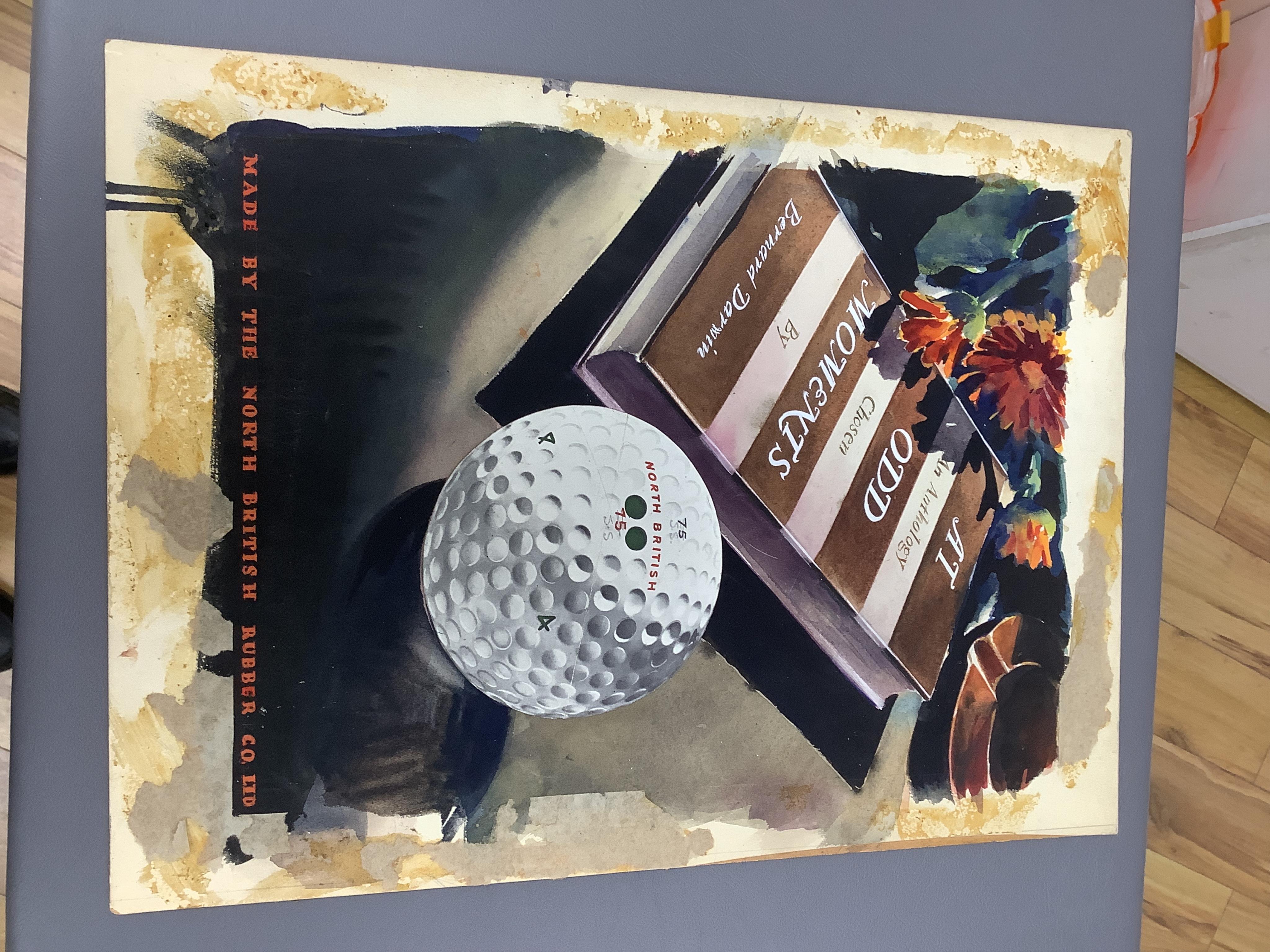 An archive of original designs for the North British Rubber Company to include 'Supercharged Golf Ball, by Percy Caesar, unframed, largest 38 x 28cm. Condition - fair, some discolouration throughout